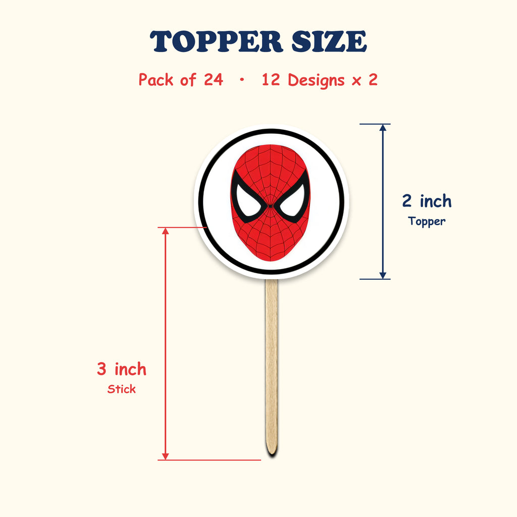 Spiderman cupcake toppers size chart