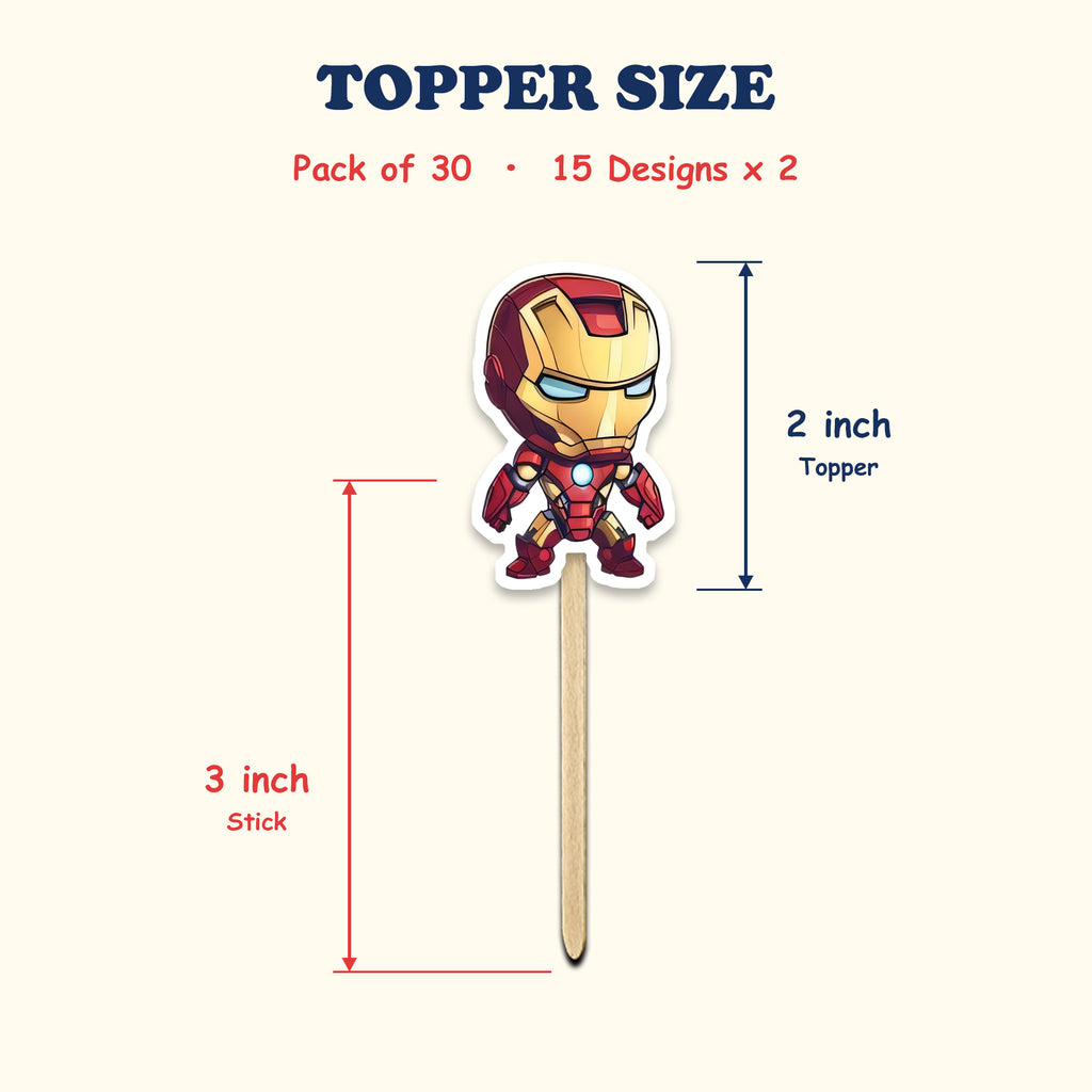 Superhero cupcake toppers size chart