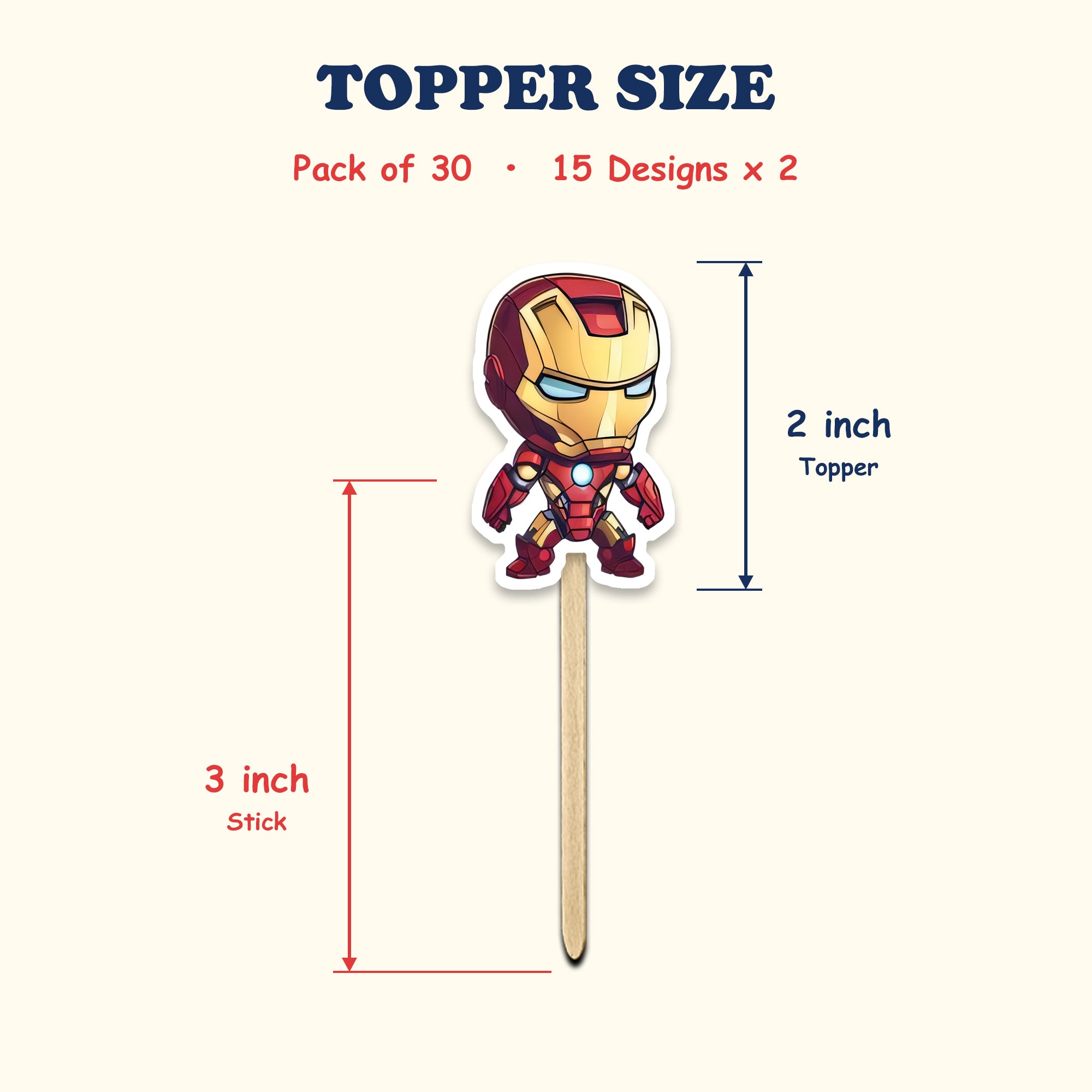Superhero cupcake toppers size chart