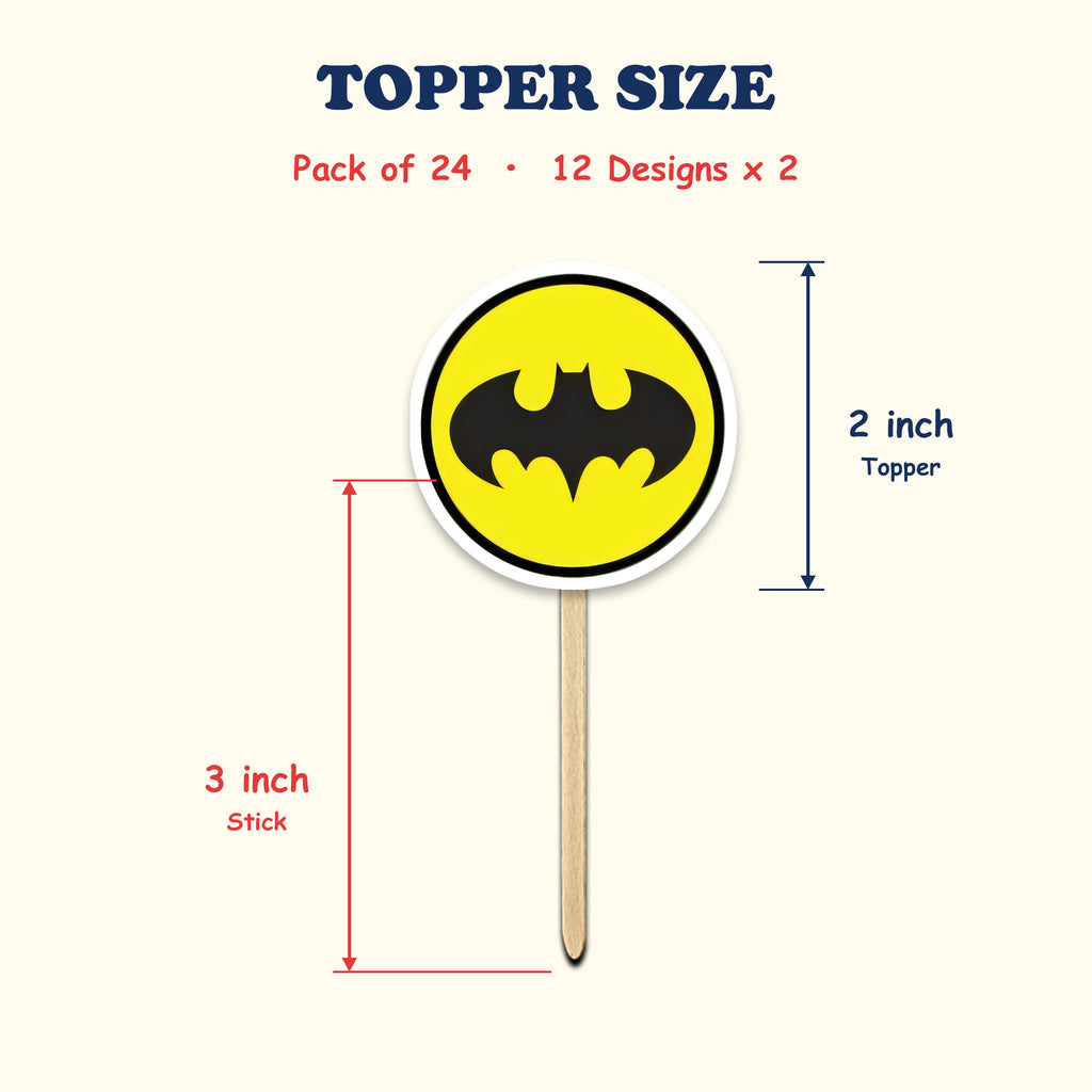 Superhero Logo cupcake toppers size chart