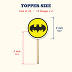 Superhero Logo cupcake toppers size chart