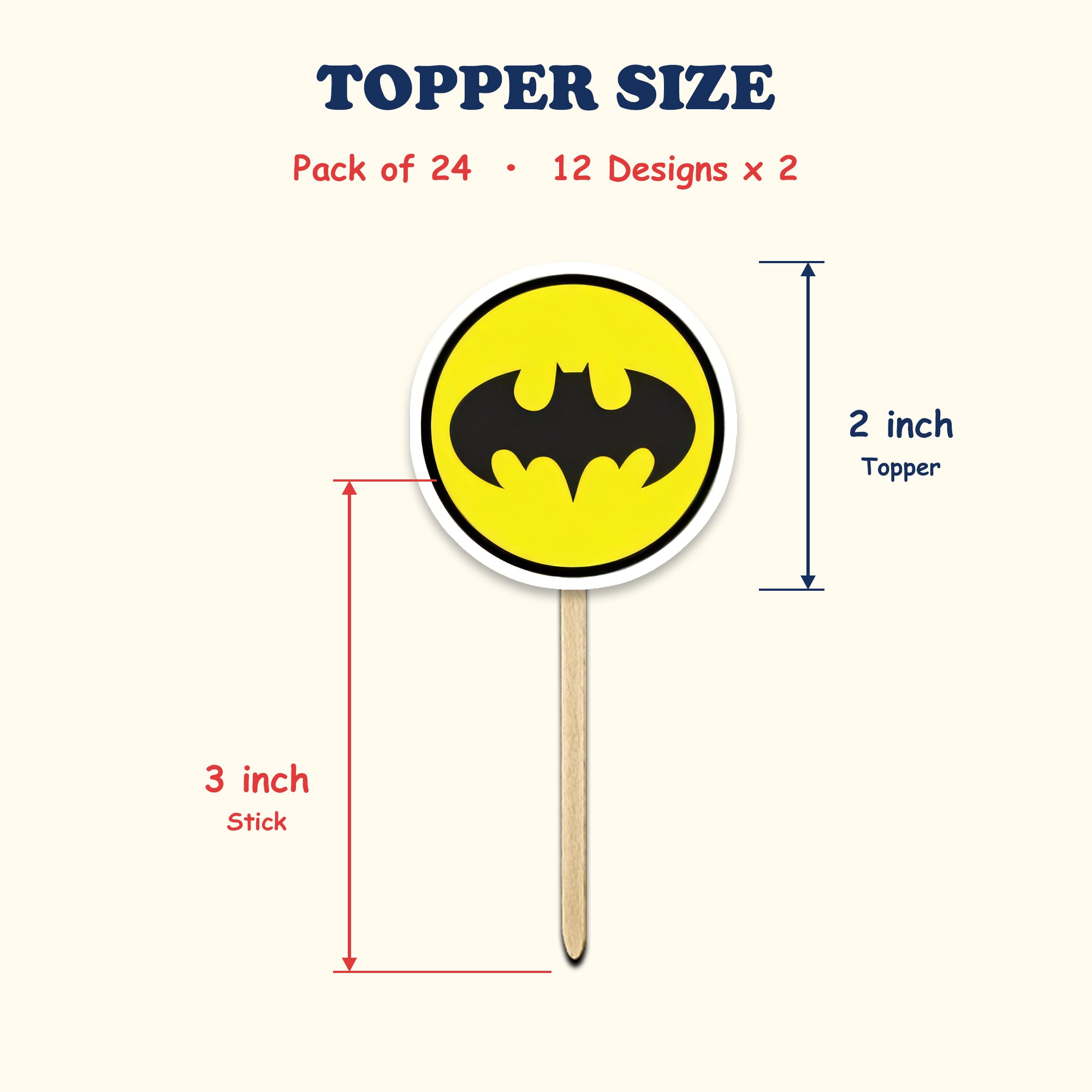 Superhero Logo cupcake toppers size chart