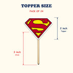 Superman Logo Theme cupcake toppers size chart