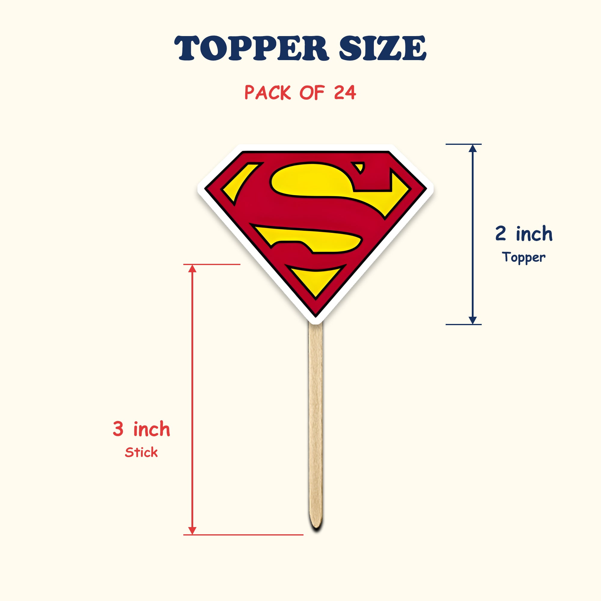 Superman Logo Theme cupcake toppers size chart