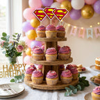 Superman Logo Theme cupcake toppers party table scene