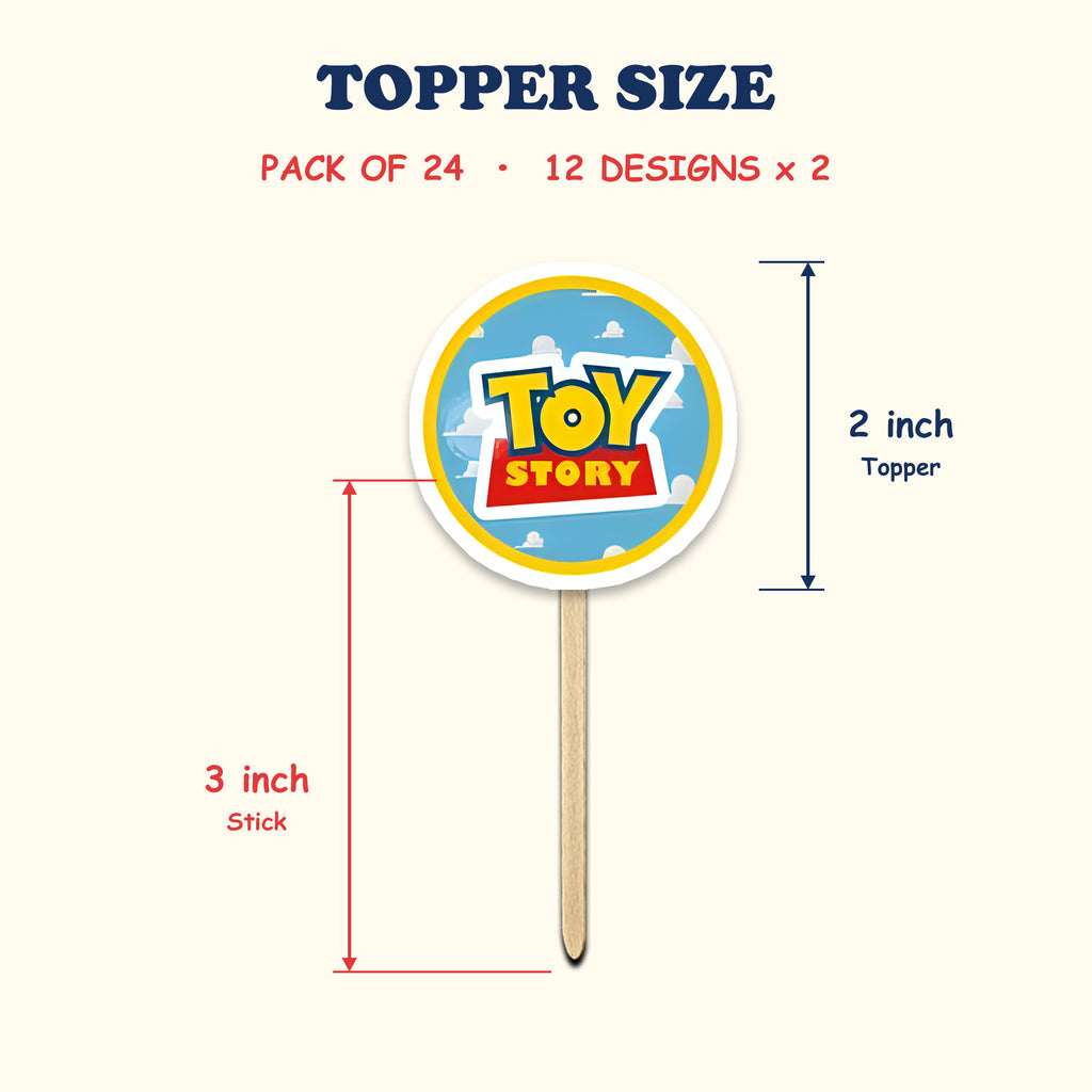 Toy Story Theme cupcake toppers size chart