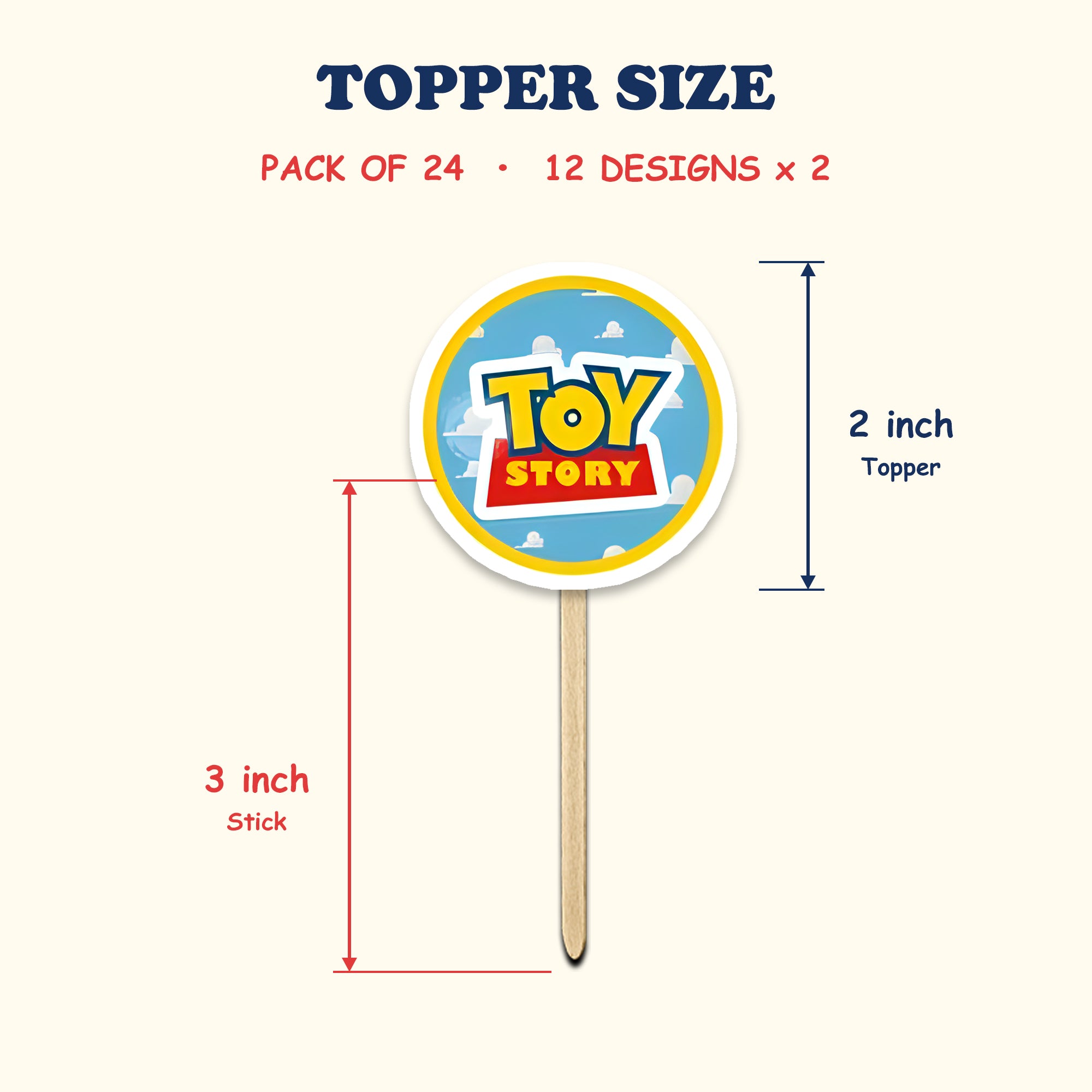 Toy Story Theme cupcake toppers size chart