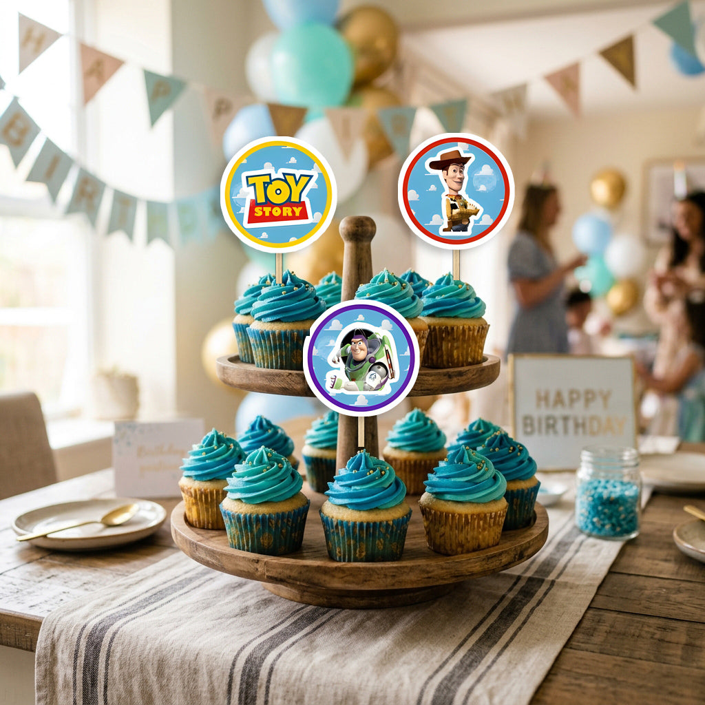 Toy Story Theme cupcake toppers party table scene