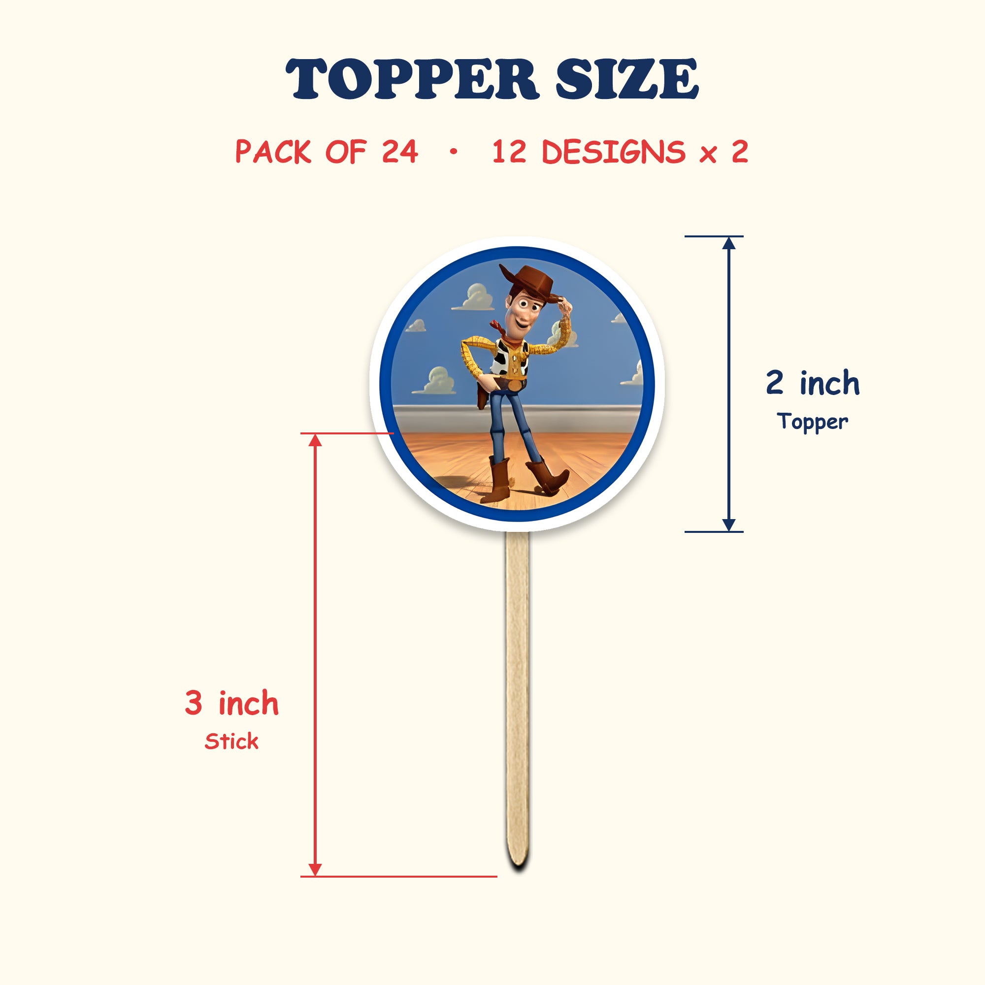 Toy Story Characters cupcake toppers size chart