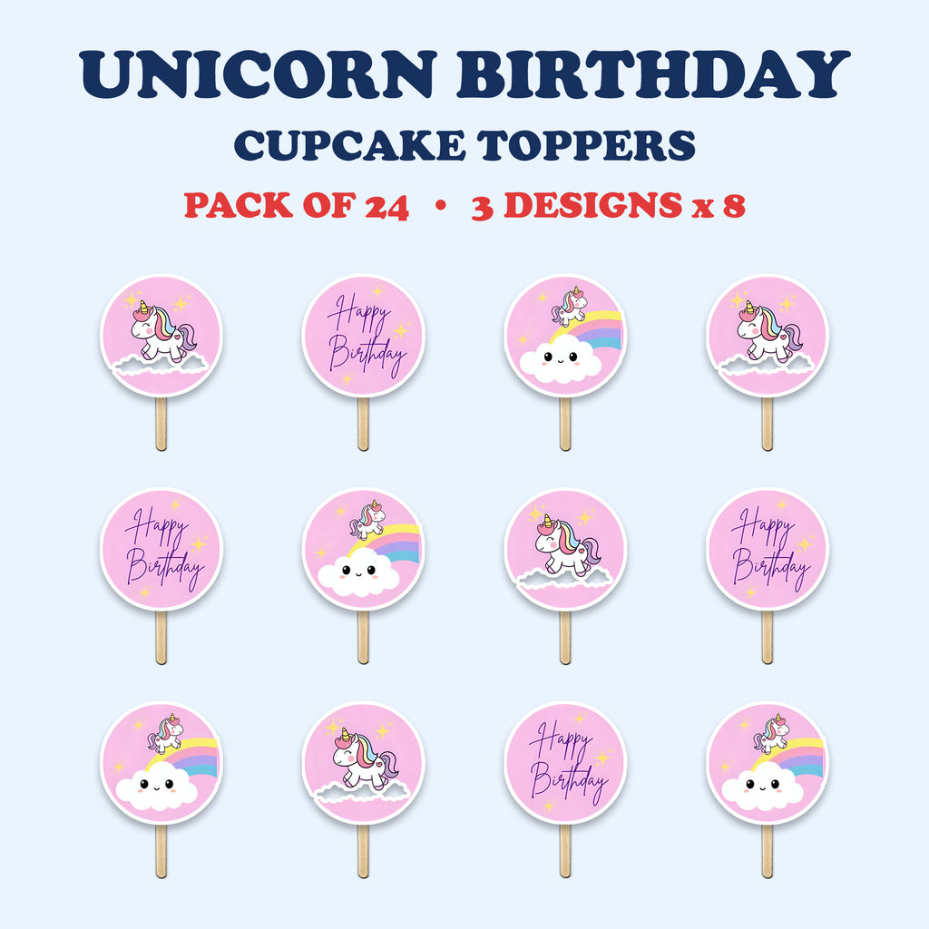 Unicorn Theme Birthday cupcake toppers full design catalog