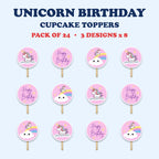 Unicorn Theme Birthday cupcake toppers full design catalog