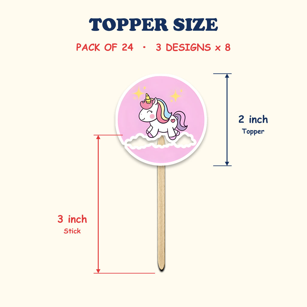 Unicorn Theme Birthday cupcake toppers size chart