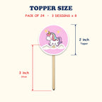Unicorn Theme Birthday cupcake toppers size chart