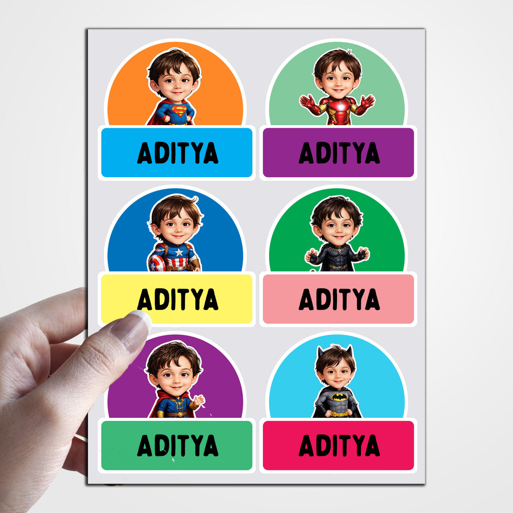 Personalized Name Stickers with Avatar – Pack of 4 Sticker Sheets (5x8 inch)