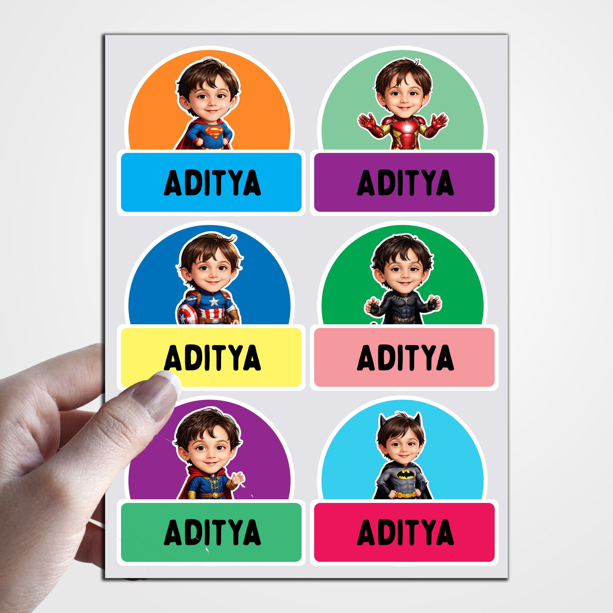 Personalized Name Stickers with Avatar – Pack of 4 Sticker Sheets (5x8 inch)