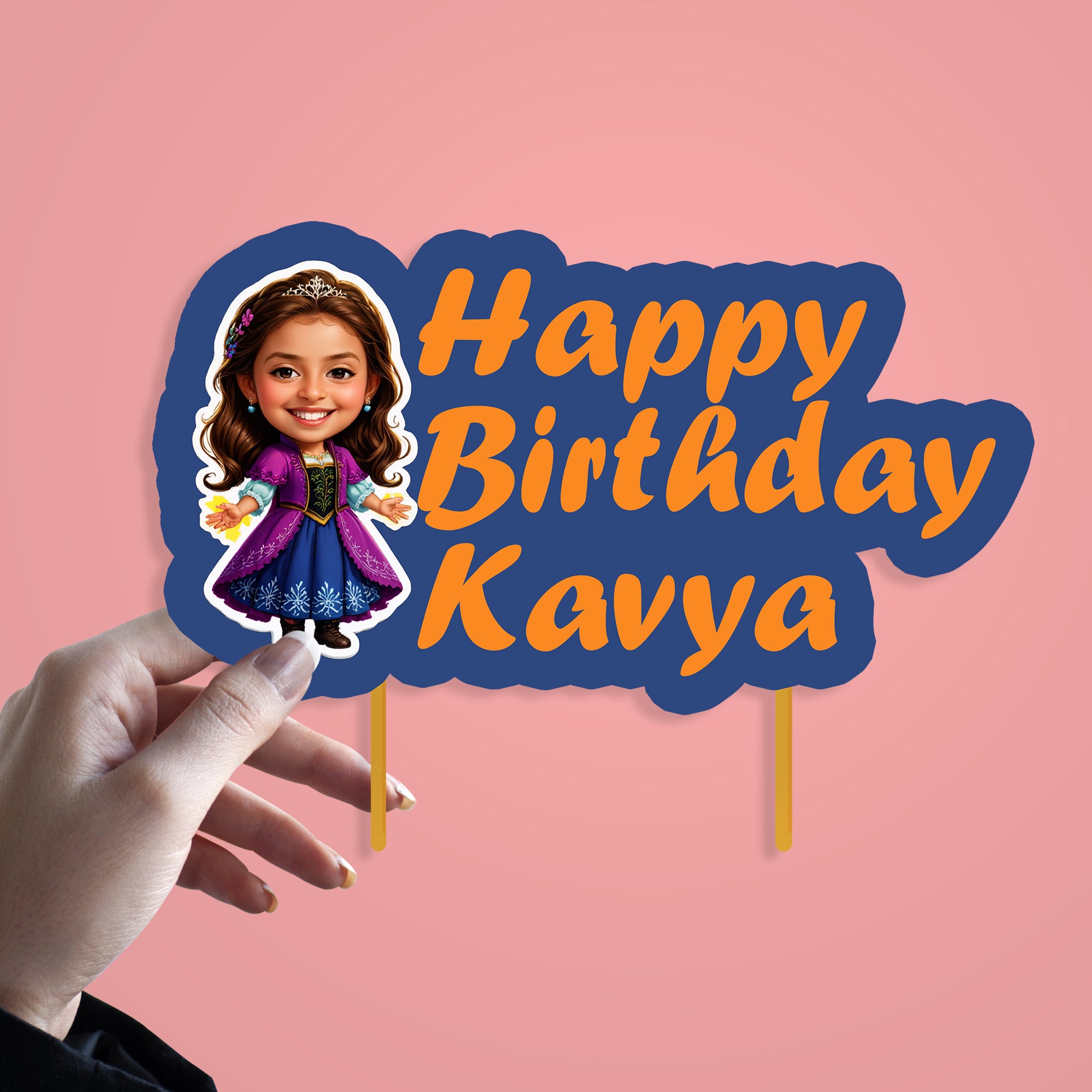 Personalized Face Cake Topper for Birthday – Custom Name Theme Party Decoration for Kids (Pack of 1)