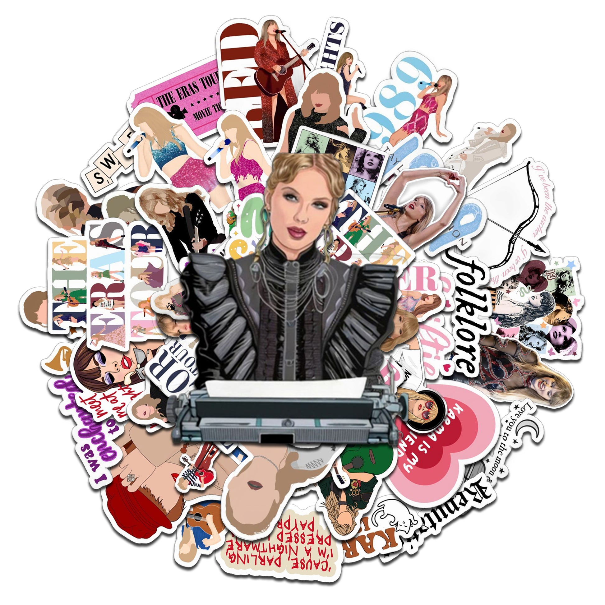 Taylor Swift Vinyl Sticker Pack - 50 Pcs Aesthetic Waterproof Stickers for Laptop, Journal, Scrapbook & More - Swiftie Fan Gift