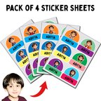 Personalized Name Stickers with Avatar – Pack of 4 Sticker Sheets (5x8 inch)