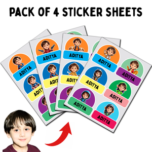 Personalized Name Stickers with Avatar – Pack of 4 Sticker Sheets (5x8 inch)