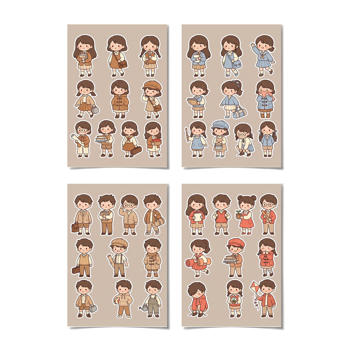 Kawaii Chibi School Girl Stickers – 4x6 inch Cute Sticker Sheets (Pack of 4) | For Journals, Planners, School Projects, Gift Wraps & More
