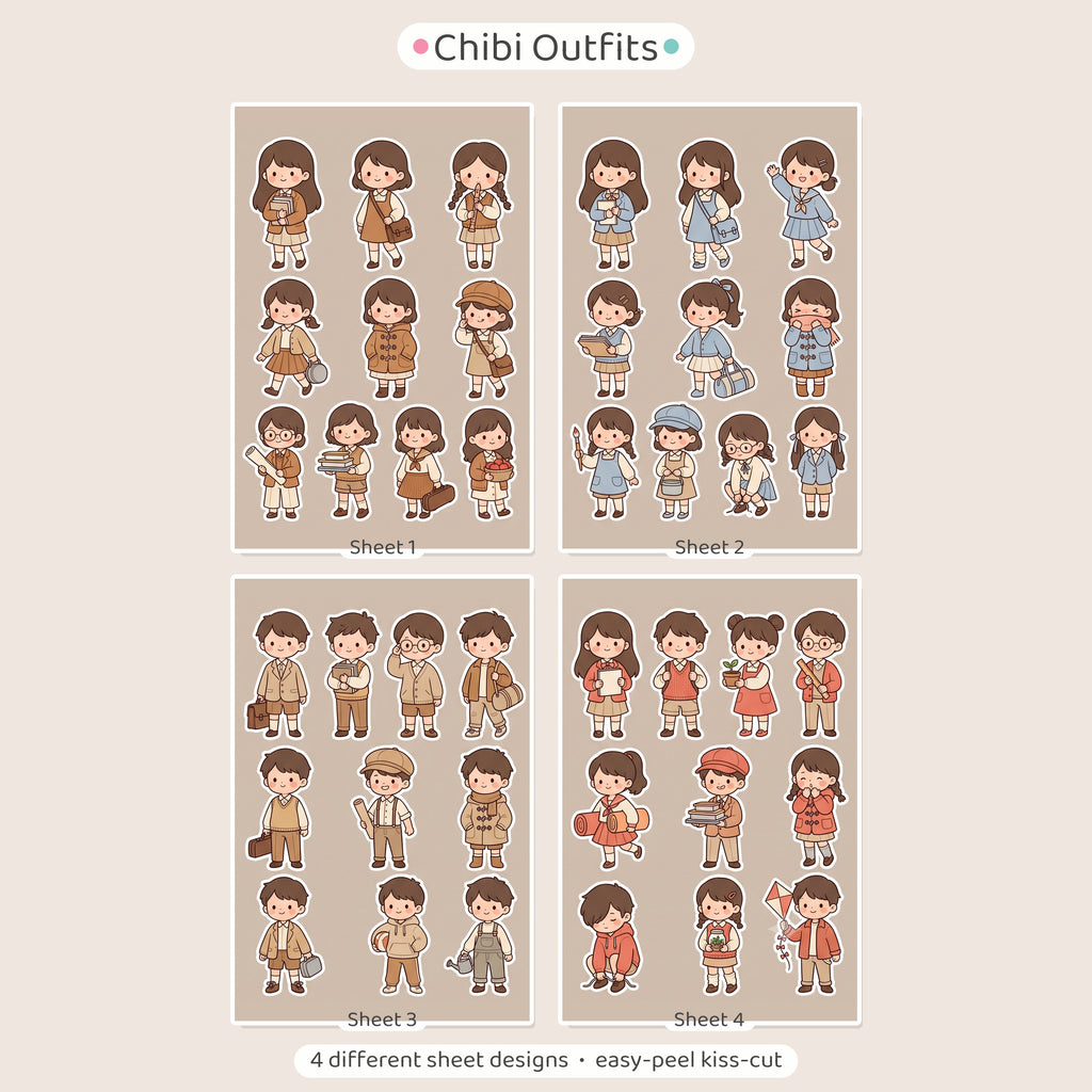 Kawaii Chibi School Girl Stickers – 4x6 inch Cute Sticker Sheets (Pack of 4) | For Journals, Planners, School Projects, Gift Wraps & More
