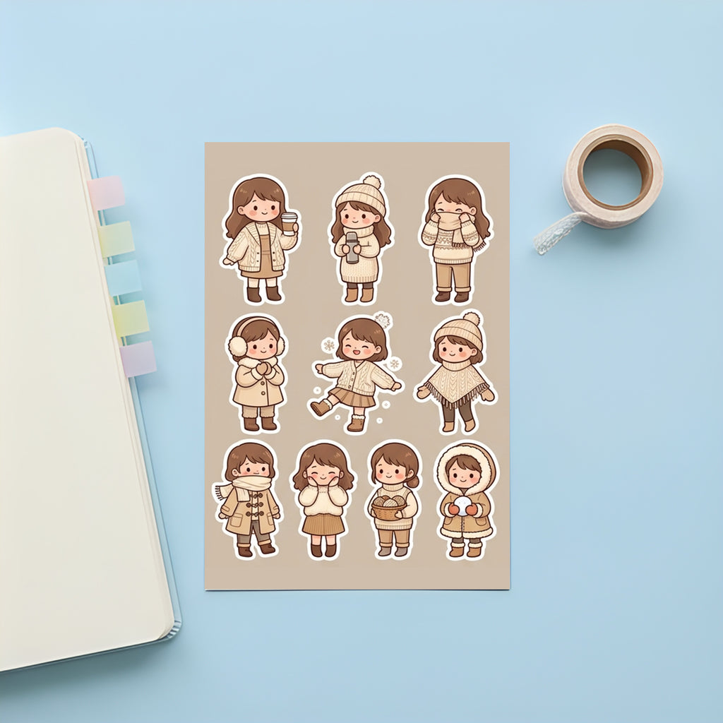 Kawaii Chibi Cafe Girl Stickers – 4x6 inch Aesthetic Sticker Sheets (Pack of 4) | Cute Cafe Outfit Girls for Journals, Planners & DIY Gifts