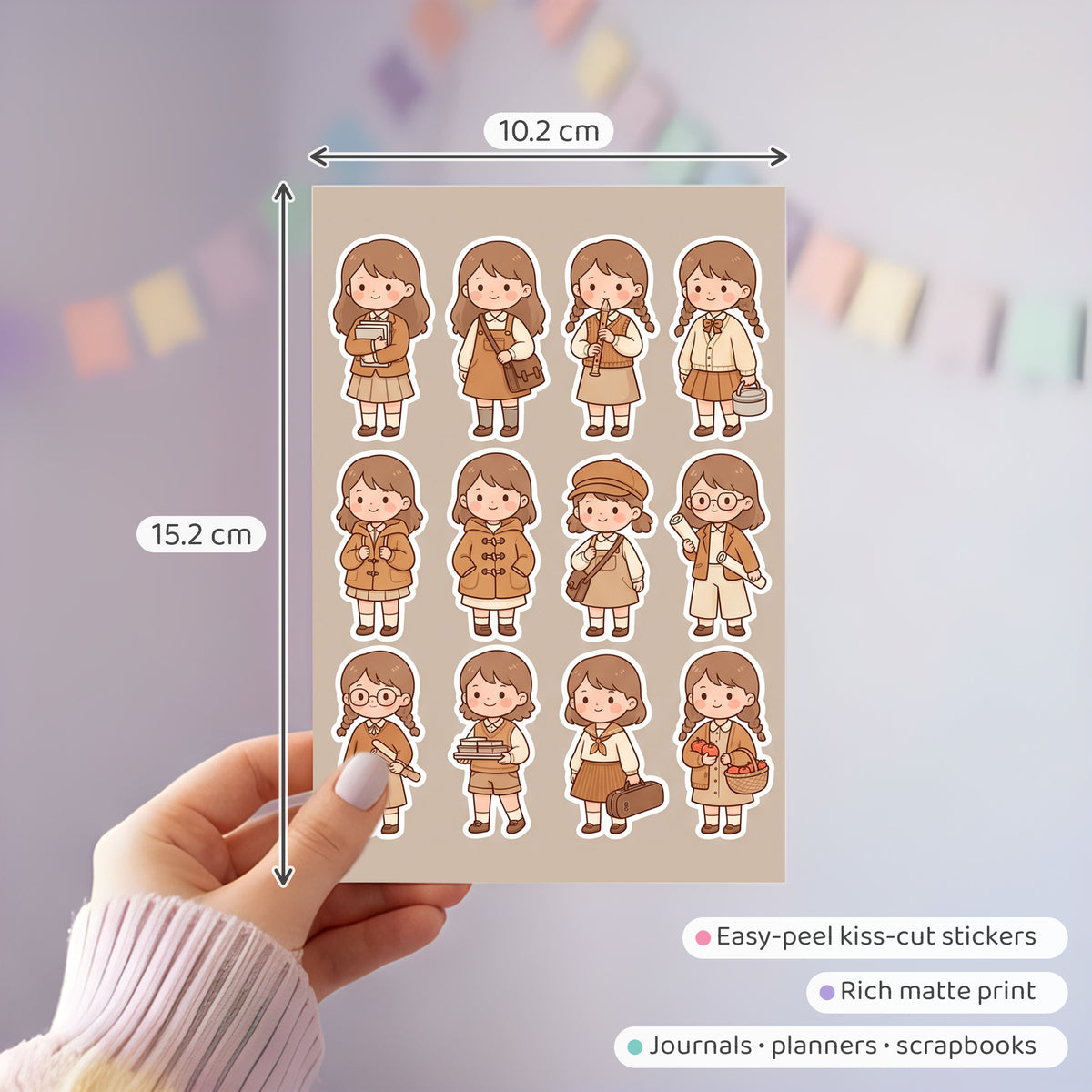 Kawaii Chibi Girl Outfit Stickers – 4x6 inch Cute Sticker Sheets (Pack of 4) | For Journals, Gift Wraps, Notebooks, Scrapbooks & More