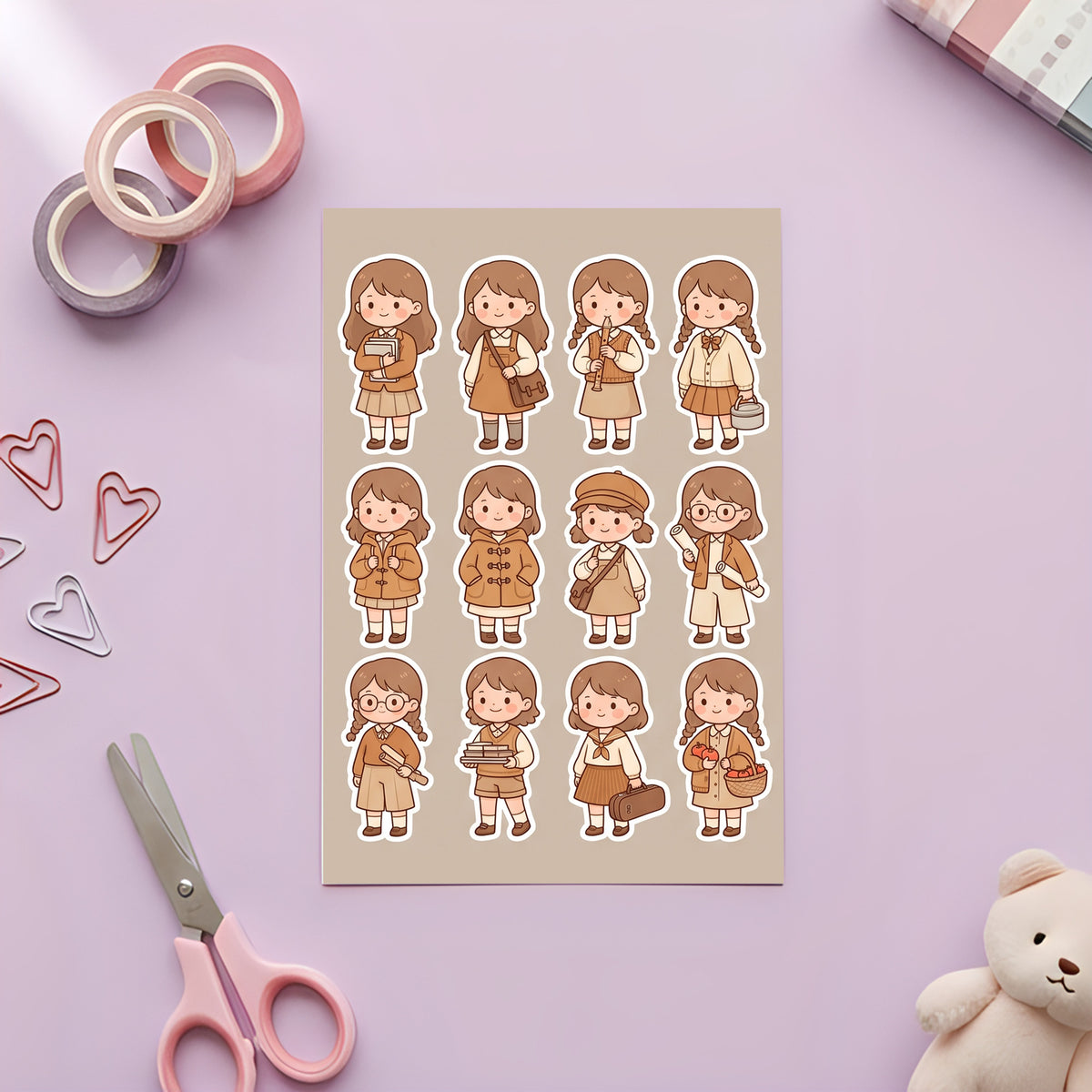 Kawaii Chibi Girl Outfit Stickers – 4x6 inch Cute Sticker Sheets (Pack of 4) | For Journals, Gift Wraps, Notebooks, Scrapbooks & More