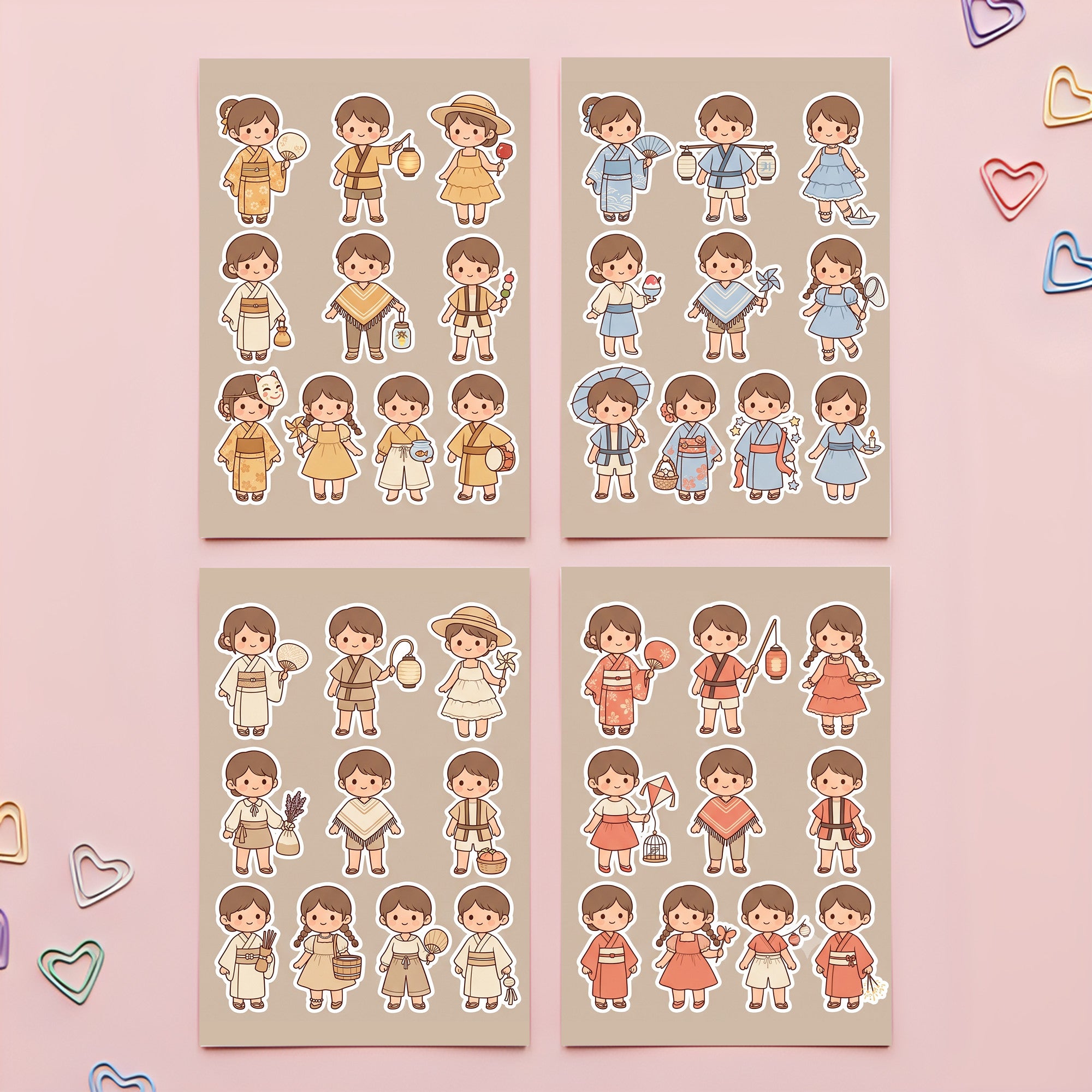 Kawaii Chibi Yukata Stickers – 4x6 inch Aesthetic Sticker Sheets (Pack of 4) | For Journals, DIY Gifts, Planners, School Projects, Gift Wraps & More