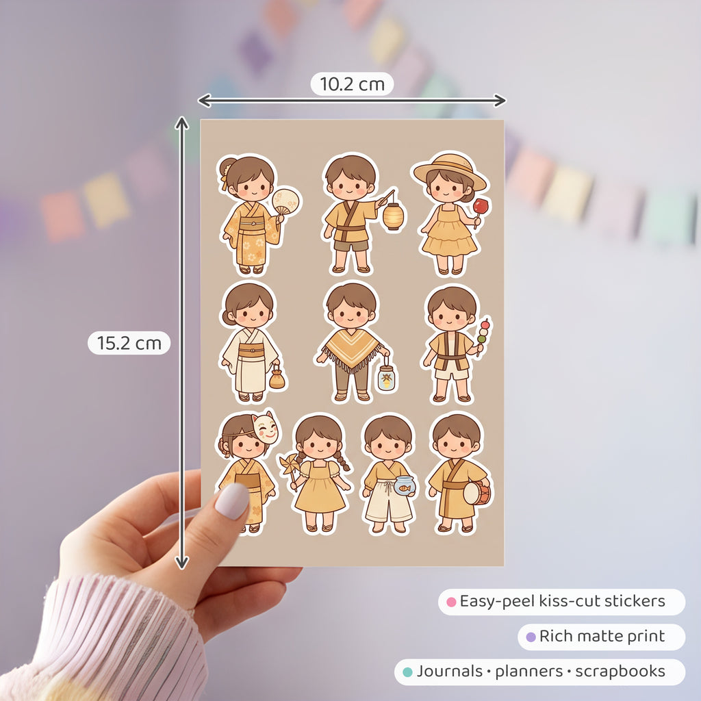 Kawaii Chibi Yukata Stickers – 4x6 inch Aesthetic Sticker Sheets (Pack of 4) | For Journals, DIY Gifts, Planners, School Projects, Gift Wraps & More