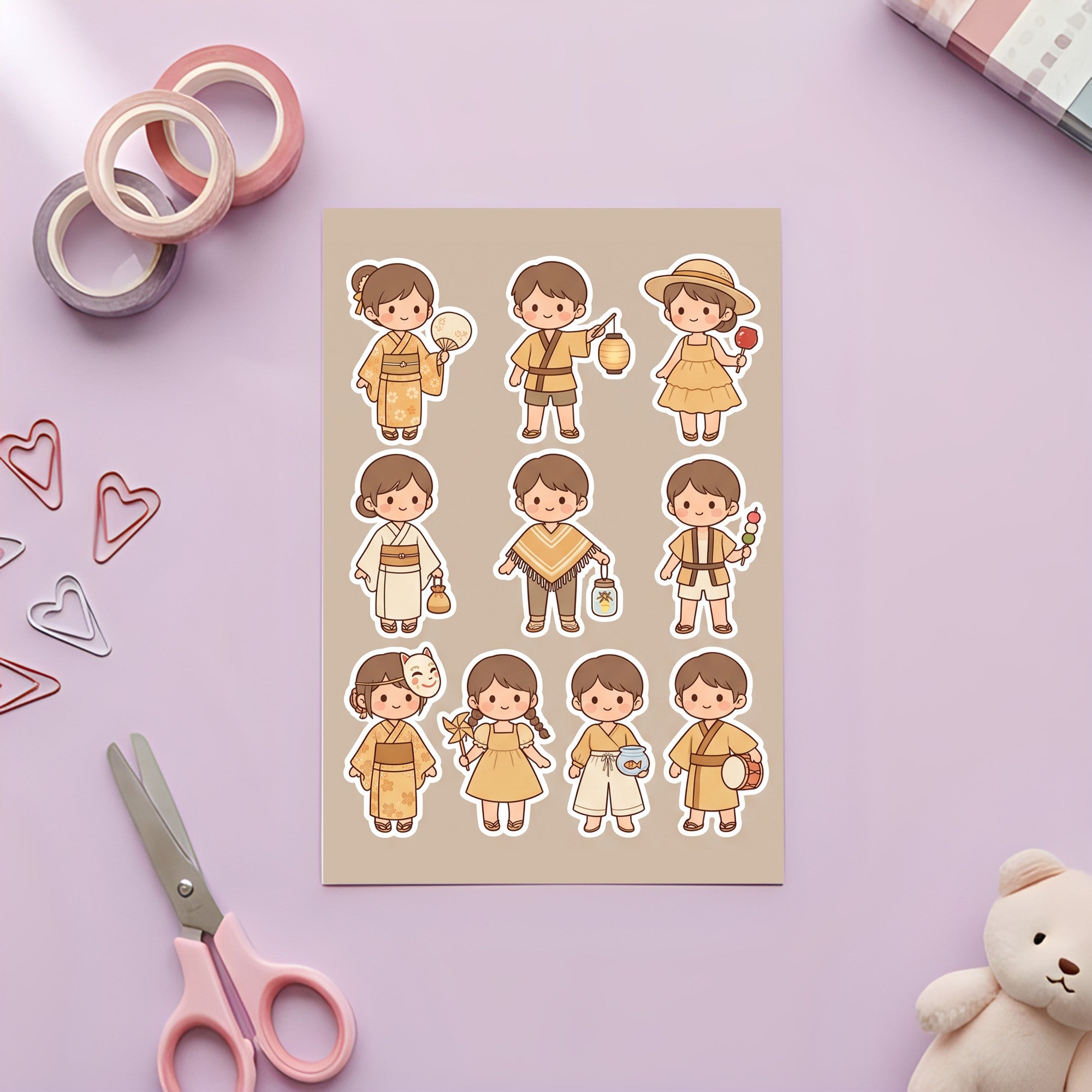 Kawaii Chibi Yukata Stickers – 4x6 inch Aesthetic Sticker Sheets (Pack of 4) | For Journals, DIY Gifts, Planners, School Projects, Gift Wraps & More