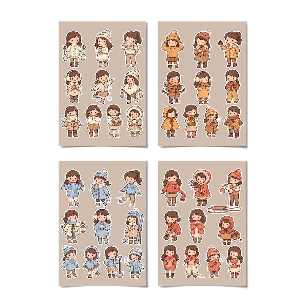 Kawaii Chibi Cosy Knit Girl Stickers – 4x6 inch Cute Sticker Sheets (Pack of 4) | For Journals, Planners, School Projects, Gift Wraps & More
