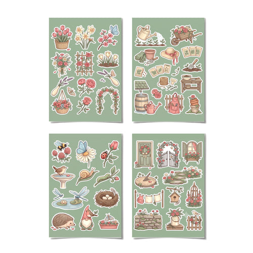 Cottagecore Spring Garden Stickers – 4x6 inch Cute Sticker Sheets (Pack of 4) | Blooms & Rose Arch for Journals, DIY Crafts, Diaries, Planners & More