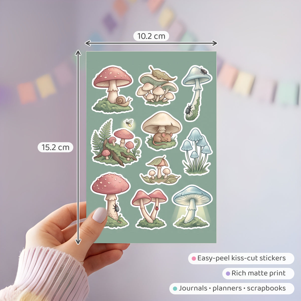 Cottagecore Mushroom Forest Stickers – 4x6 inch Aesthetic Sticker Sheets (Pack of 4) | For Journals, Diaries, Planners, Gift Wraps, Scrapbooks & More