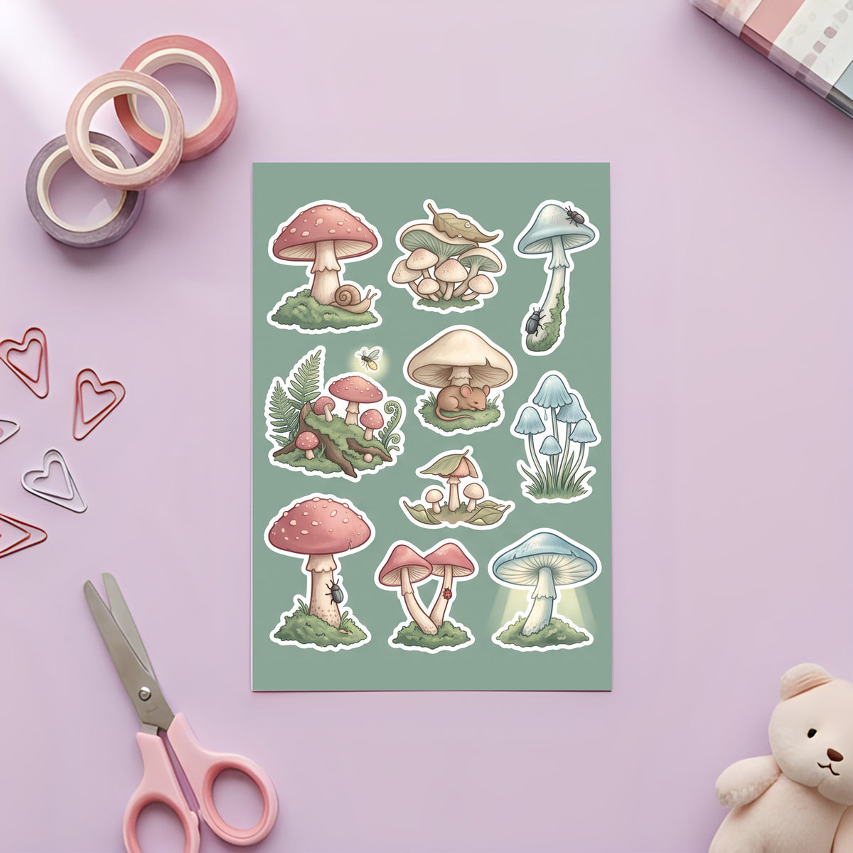 Cottagecore Mushroom Forest Stickers – 4x6 inch Aesthetic Sticker Sheets (Pack of 4) | For Journals, Diaries, Planners, Gift Wraps, Scrapbooks & More