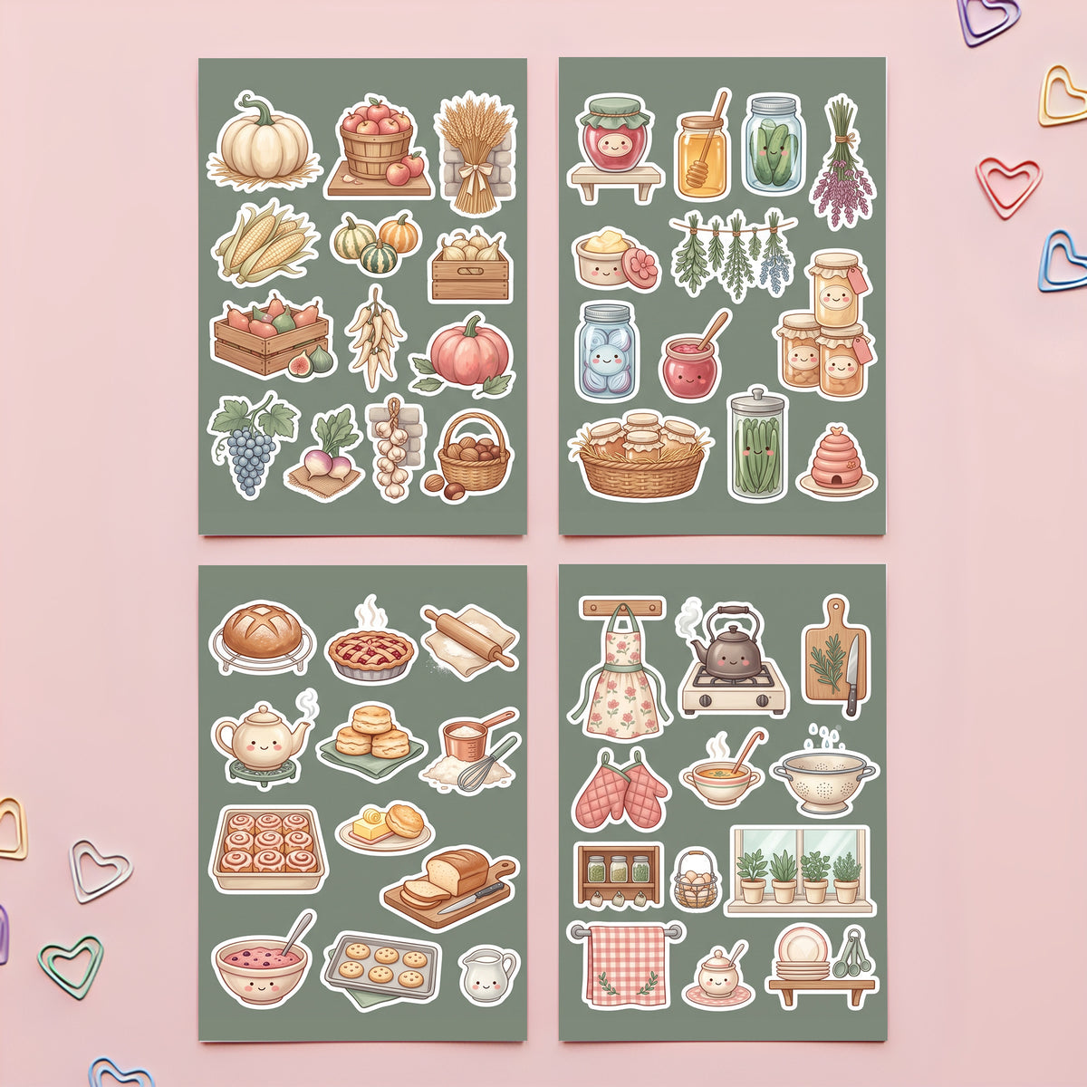 Cottagecore Harvest Kitchen Stickers – 4x6 inch Aesthetic Sticker Sheets (Pack of 4) | Pumpkins & Harvest Crates for Journals, Scrapbooks & DIY Crafts