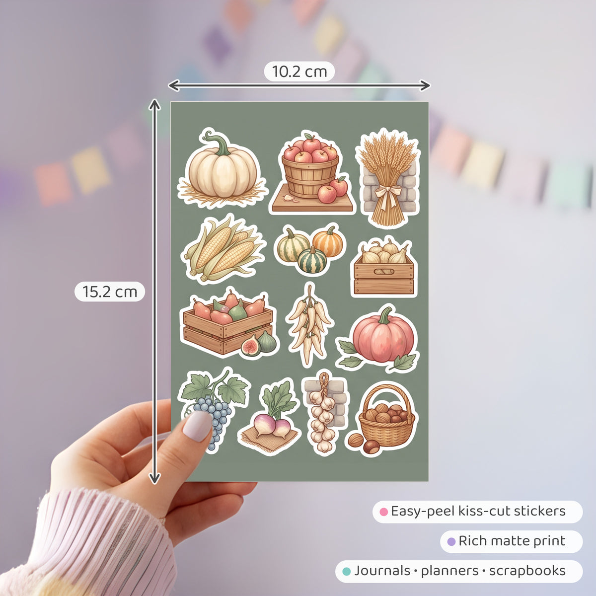 Cottagecore Harvest Kitchen Stickers – 4x6 inch Aesthetic Sticker Sheets (Pack of 4) | Pumpkins & Harvest Crates for Journals, Scrapbooks & DIY Crafts