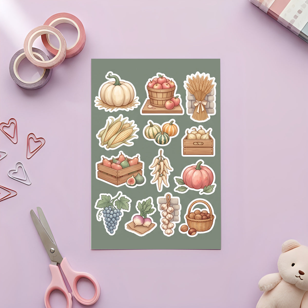 Cottagecore Harvest Kitchen Stickers – 4x6 inch Aesthetic Sticker Sheets (Pack of 4) | Pumpkins & Harvest Crates for Journals, Scrapbooks & DIY Crafts