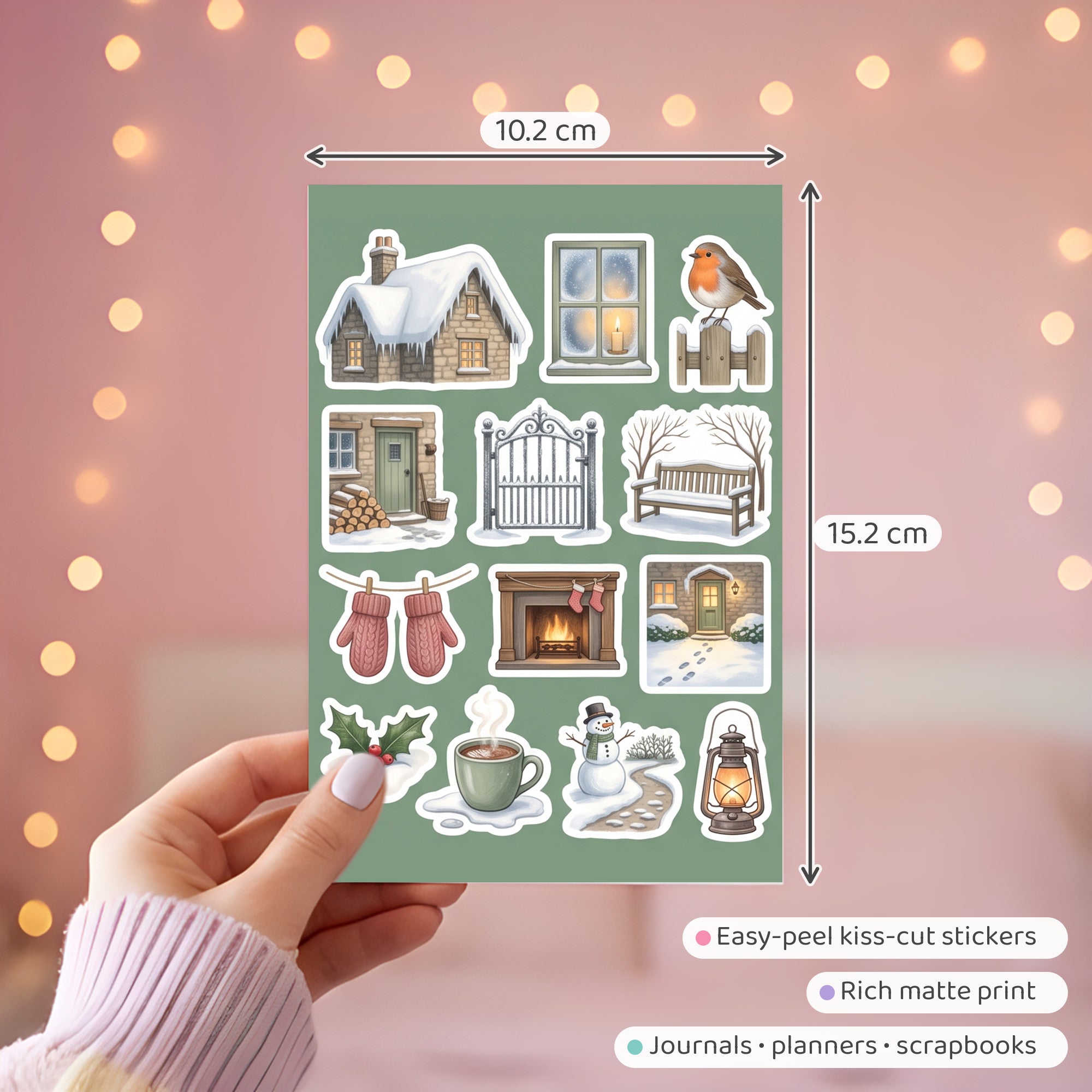 Cottagecore Winter Cottage Stickers – 4x6 inch Aesthetic Sticker Sheets (Pack of 4) | For Journals, Notebooks, DIY Crafts, Diaries, Planners & More