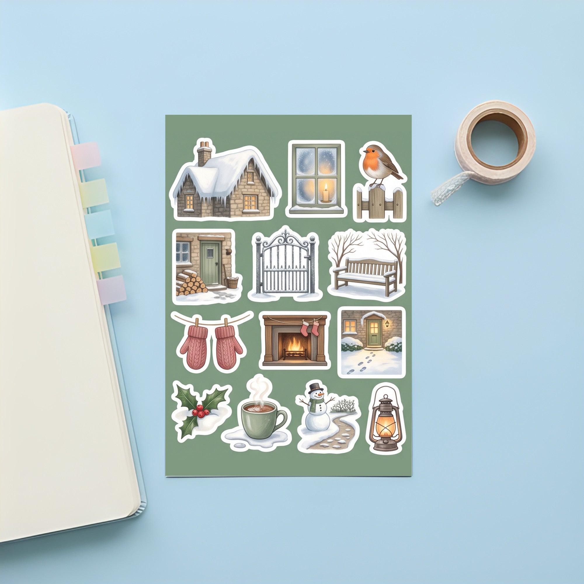 Cottagecore Winter Cottage Stickers – 4x6 inch Aesthetic Sticker Sheets (Pack of 4) | For Journals, Notebooks, DIY Crafts, Diaries, Planners & More