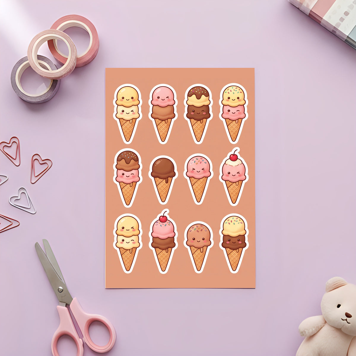 Kawaii Ice Cream Stickers – 4x6 inch Aesthetic Sticker Sheets (Pack of 4) | For Journals, Gift Wraps, Scrapbooks, Kids Crafts, DIY Gifts & More