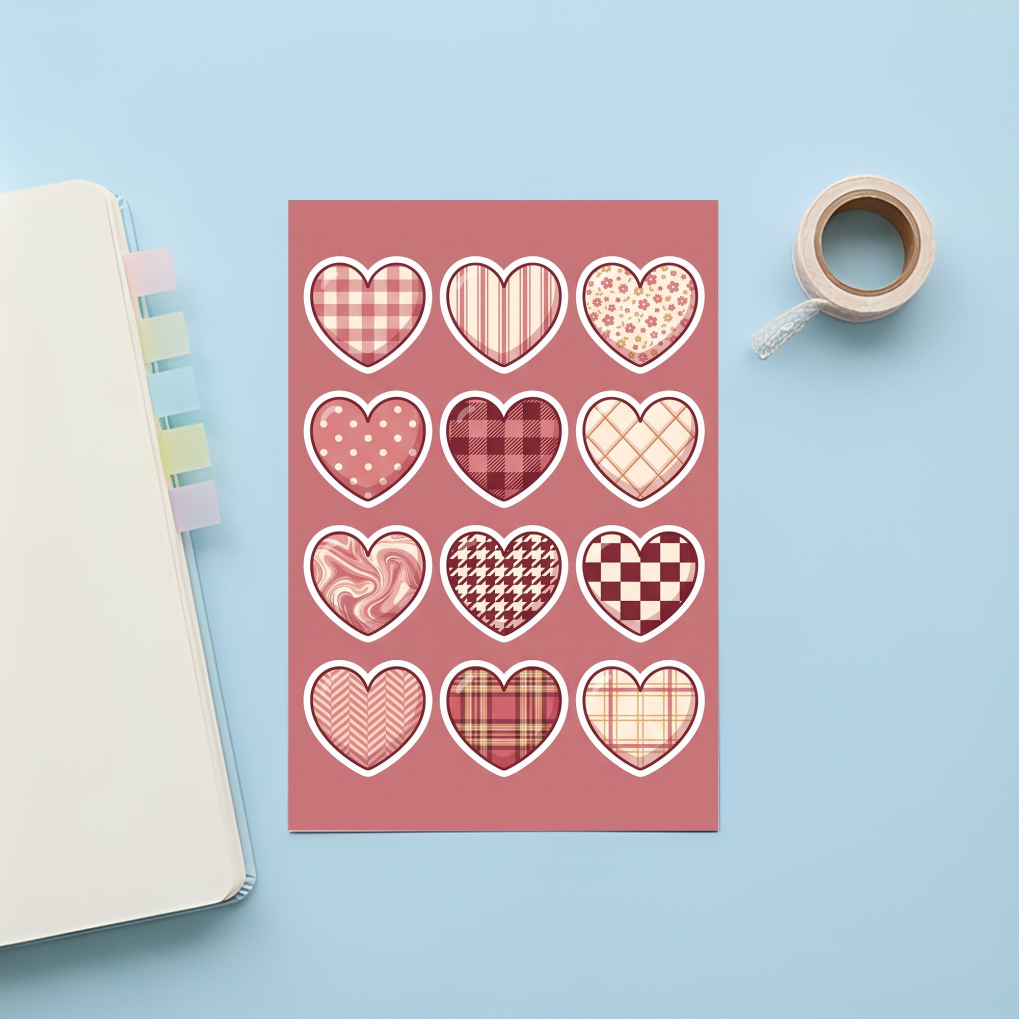 Kawaii Patterned Heart Stickers – 4x6 inch Cute Sticker Sheets (Pack of 4) | For Journals, Notebooks, Kids Crafts, Scrapbooks & More