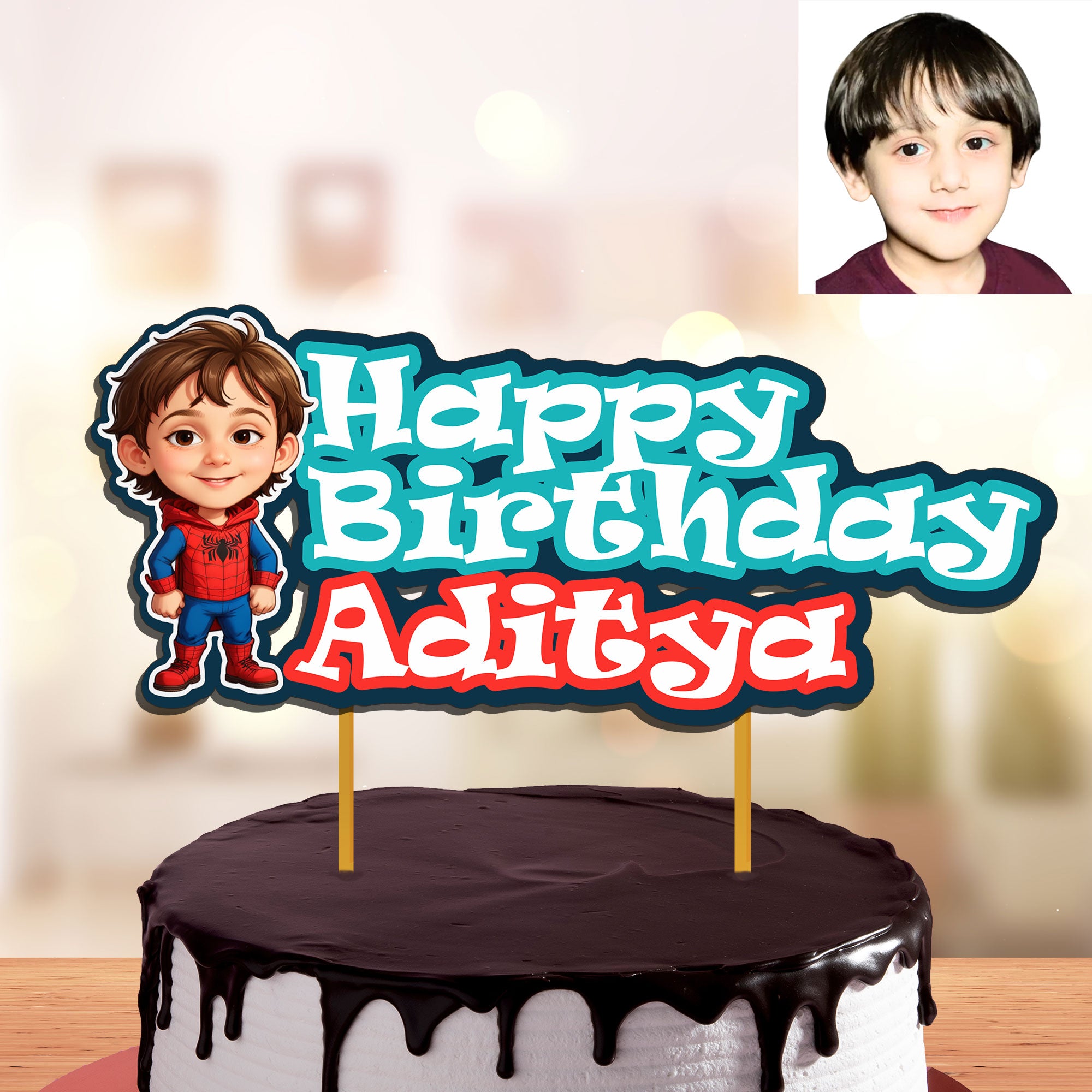 Personalized Face Cake Topper for Birthday – Custom Name Theme Party Decoration for Kids (Pack of 1)