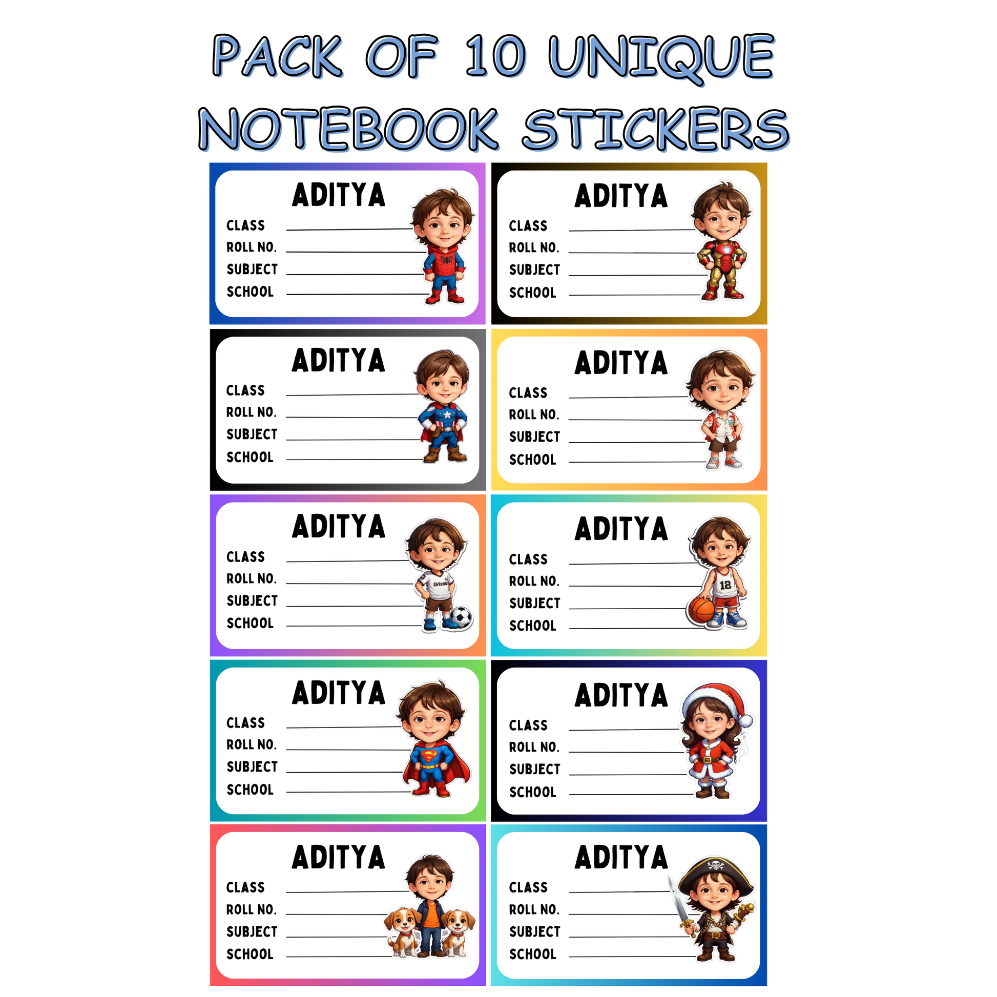 Personalised School Book Stickers – (Pack of 20) Custom Name Labels for Kids
